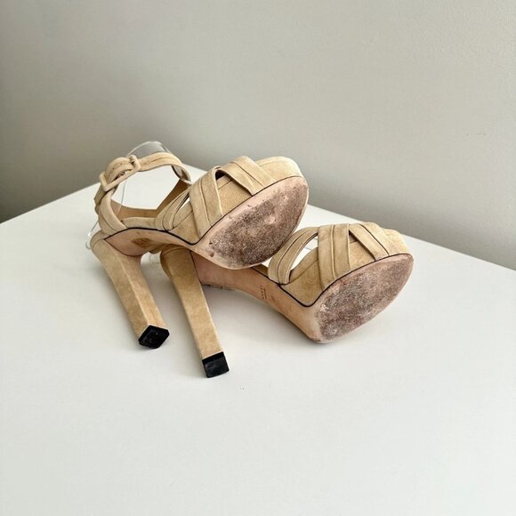 GUCCI Nude Suede Ankle Strap Chunky Heel Platform Sandals Size 38 (US 8) - Picture 14 of 14